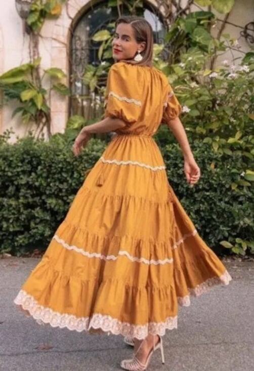 Ulla Johnson Dresses & Skirts - Ulla Johnson Claribel Ochre Yellow Gold Tiered Eyelet Accent Tassel Dress Sz. 6